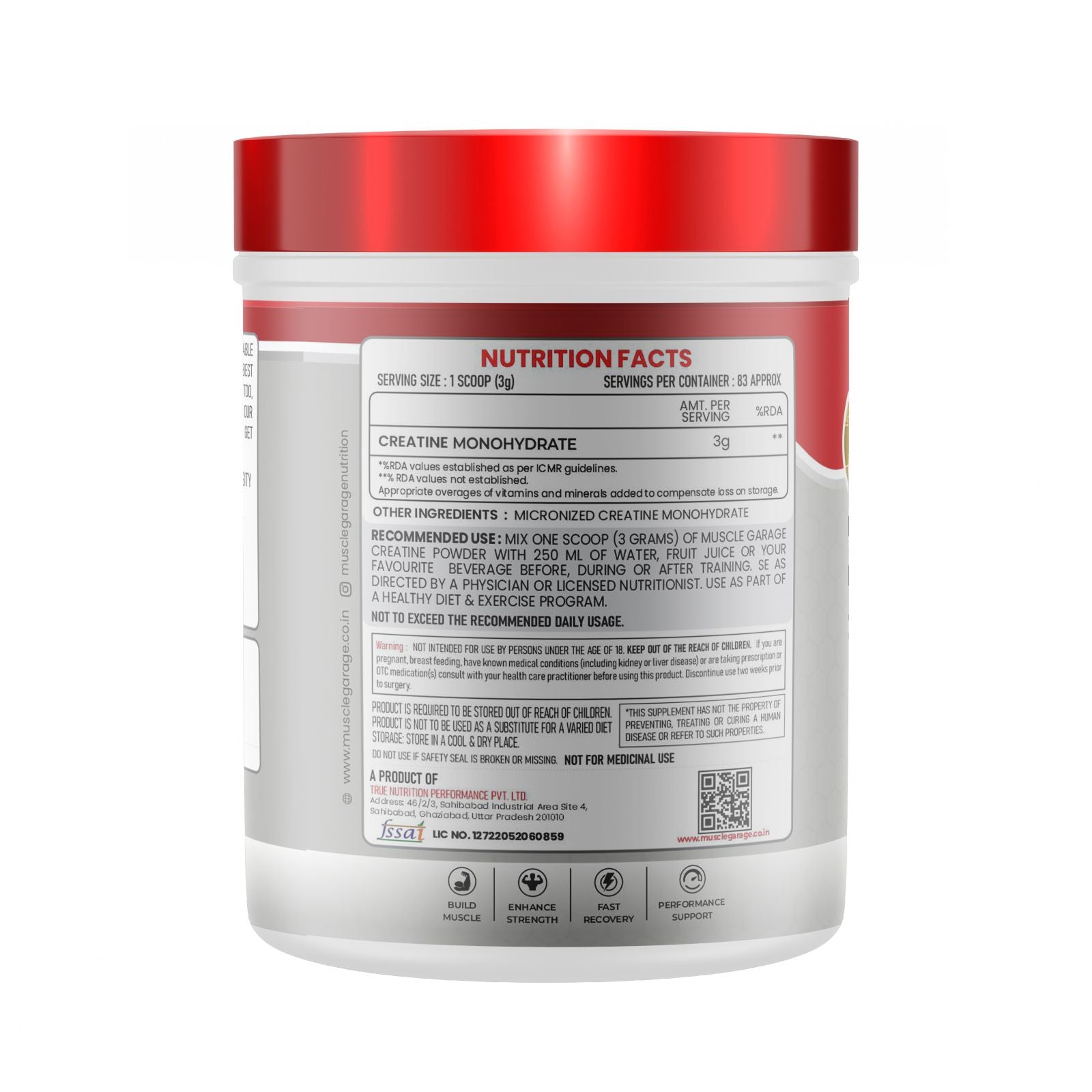 Muscle Garage Creatine Monohydrate Powder (Unflavoured, 250gm, 83 Servings).