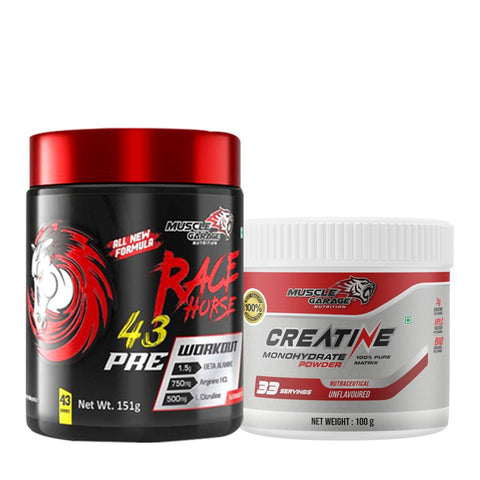 Winter Combo: Muscle Garage Racehorse Pre, Muscle Garage Creatine Monohydrate Powder 100gm