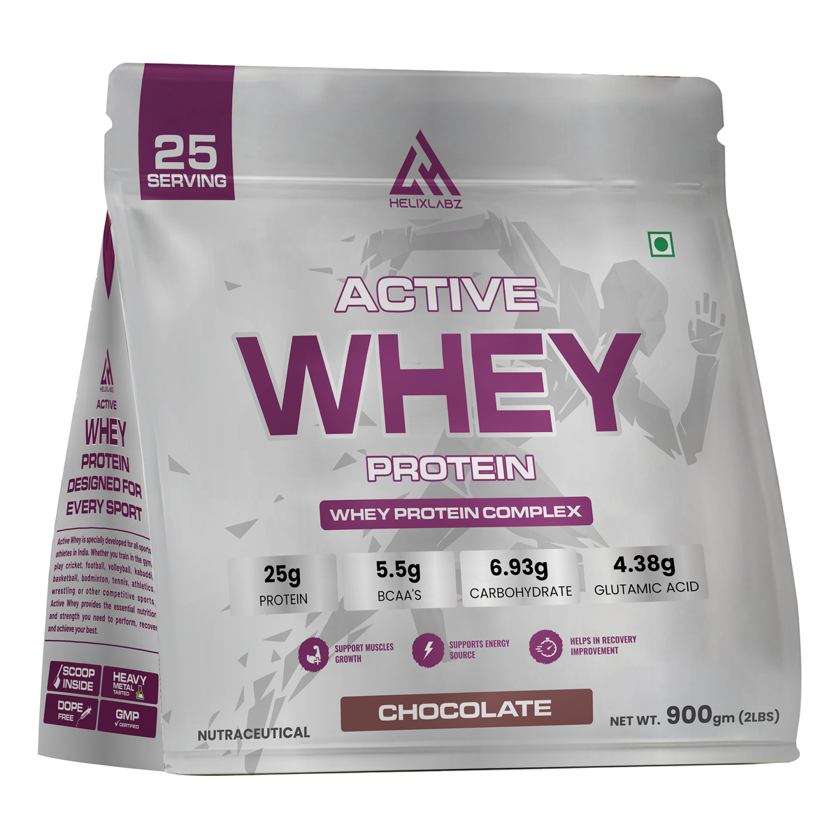 HelixLabz Active Whey Protein | Informed Sport Certified - 900Gm (2Lbs), 25 Servings