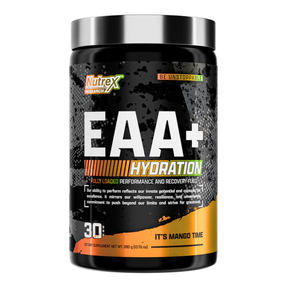 Nutrex Research EAA+ Hydration supplement with vibrant packaging, featuring essential amino acids for hydration and recovery